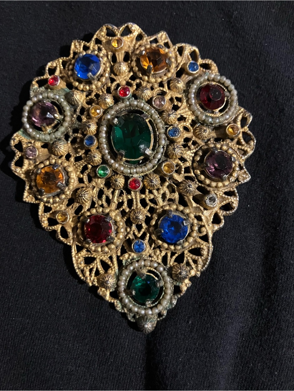 Gold-Tone Multicolor Filigree Statement Brooch / Dress Clip